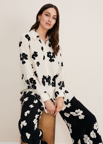 Phase Eight Rae Floral Longline Shirts Black/White Australia | AD0158942